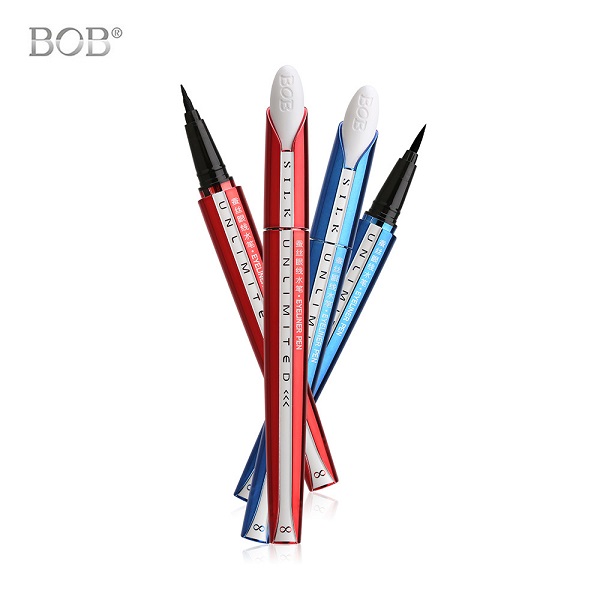 four eyeliners with blue and red color appearance